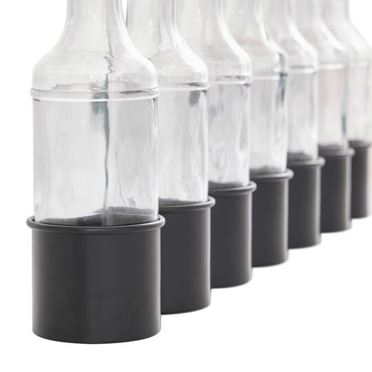 22" Black Metal Adjustable Bottle Vase with Clear Glass Bottles